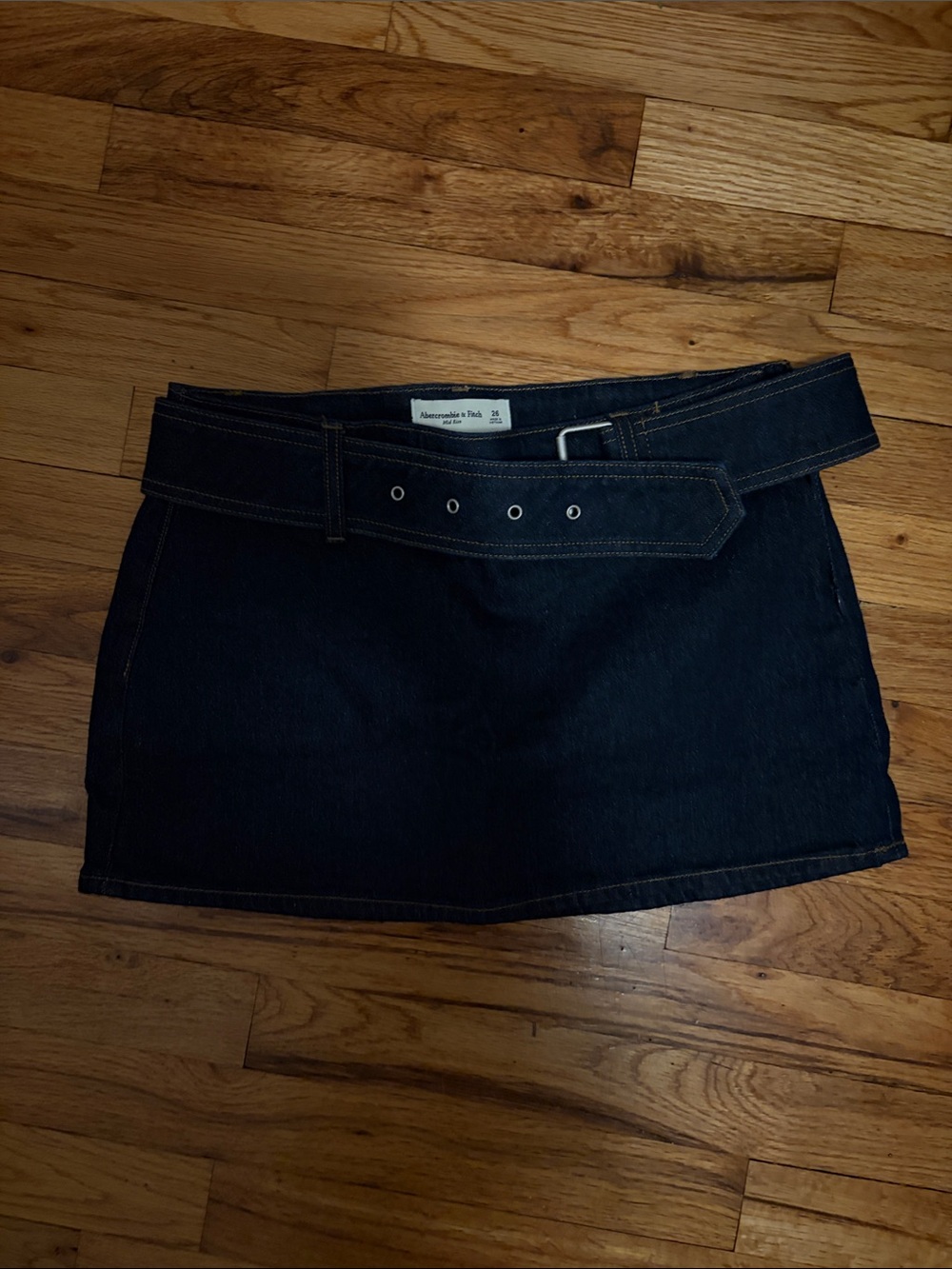 Abercrombie & Fitch Dark Indigo Denim Mini Skirt with Attached Belt